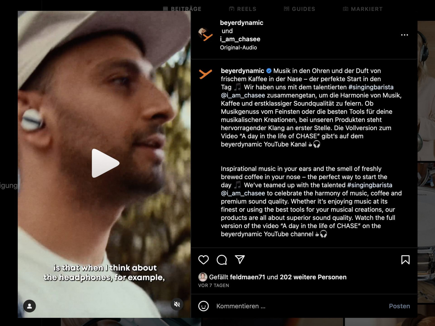Beyerdynamic: vereint mit Barista-Sänger Chase Klang und Geschmack